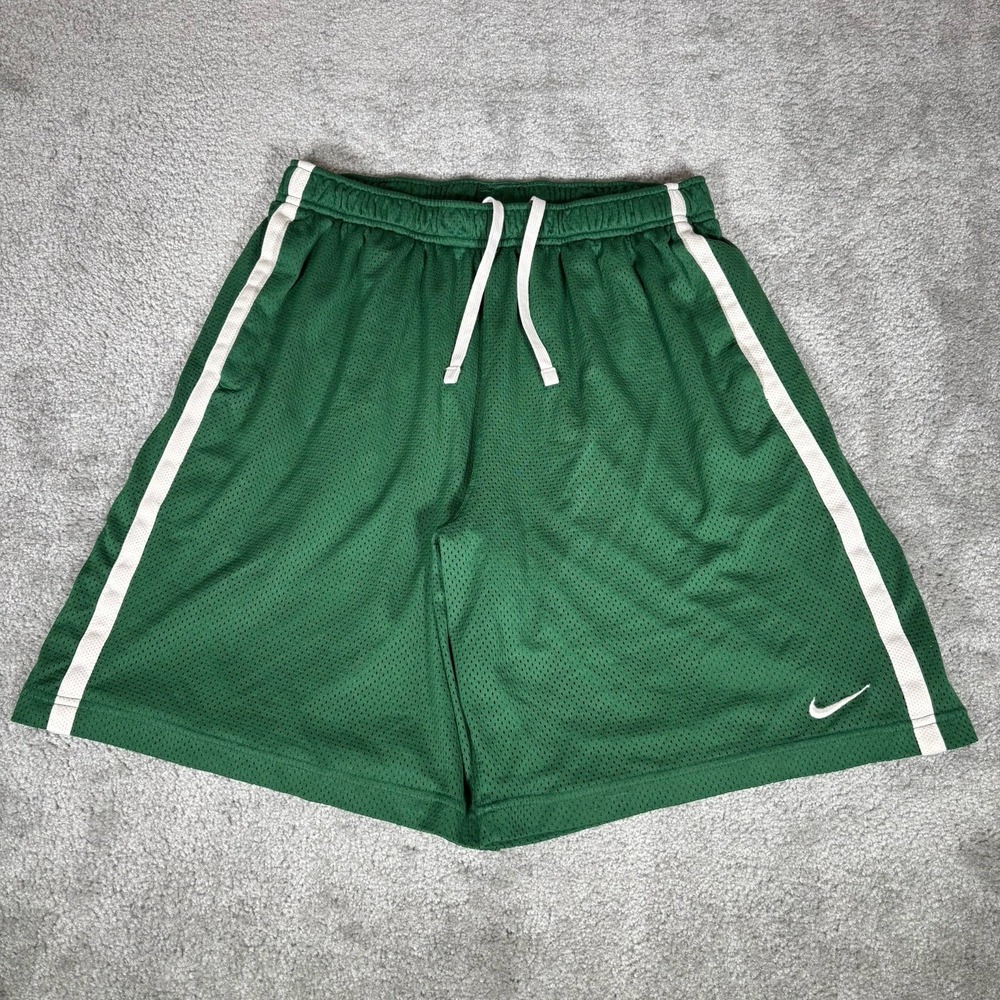 Nike Shorts Mens XL Green Mesh Striped Baggy Drawstring Athletic Basketball Gym